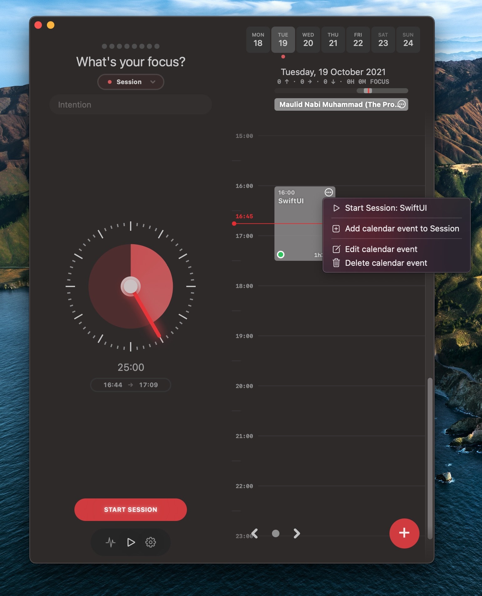 Calendar name = Session category